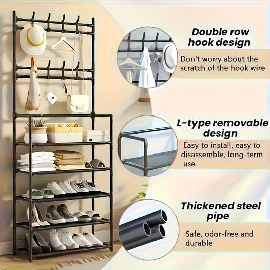 5-Tier Stainless Steel Shoe & Coat Rack – Space-Saving Design