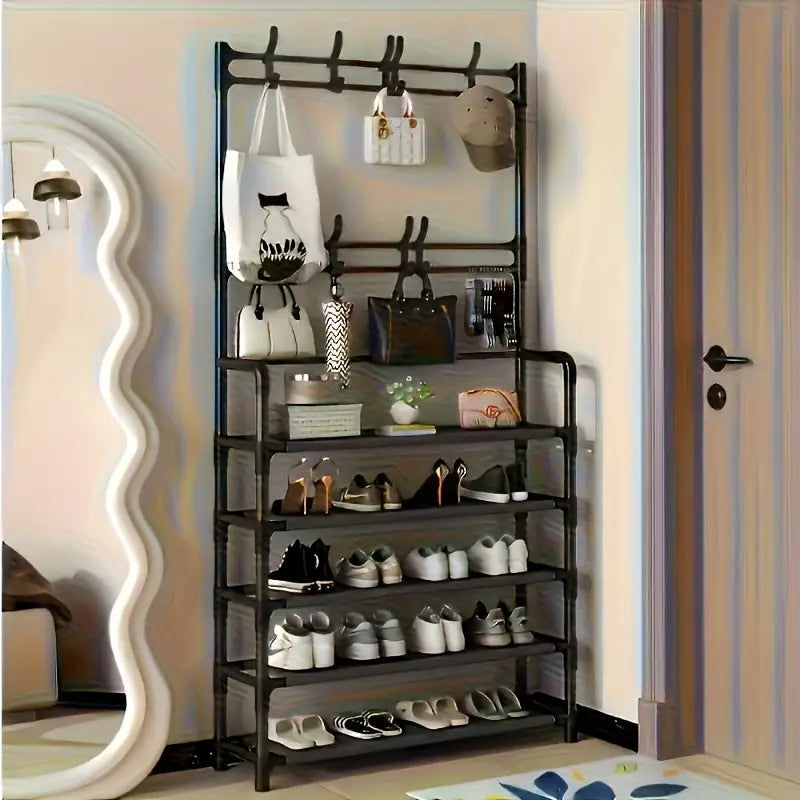 5-Tier Stainless Steel Shoe & Coat Rack – Space-Saving Design
