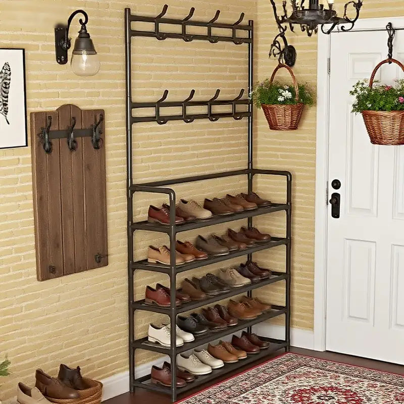 5-Tier Stainless Steel Shoe & Coat Rack – Space-Saving Design
