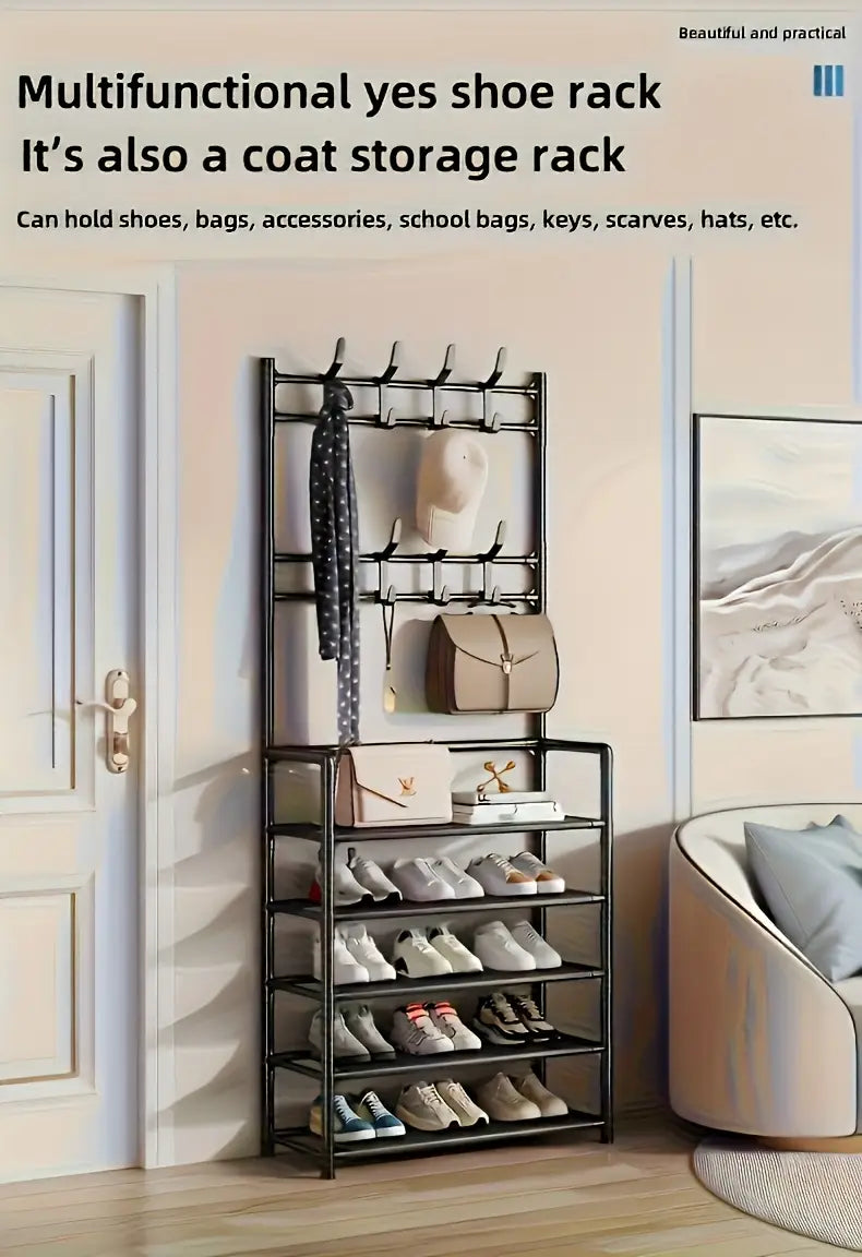 5-Tier Stainless Steel Shoe & Coat Rack – Space-Saving Design