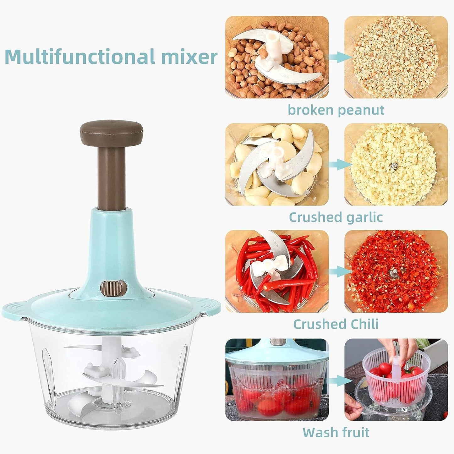 2L Hand Press Chopper – 4 Blades, Anti-Slip Base