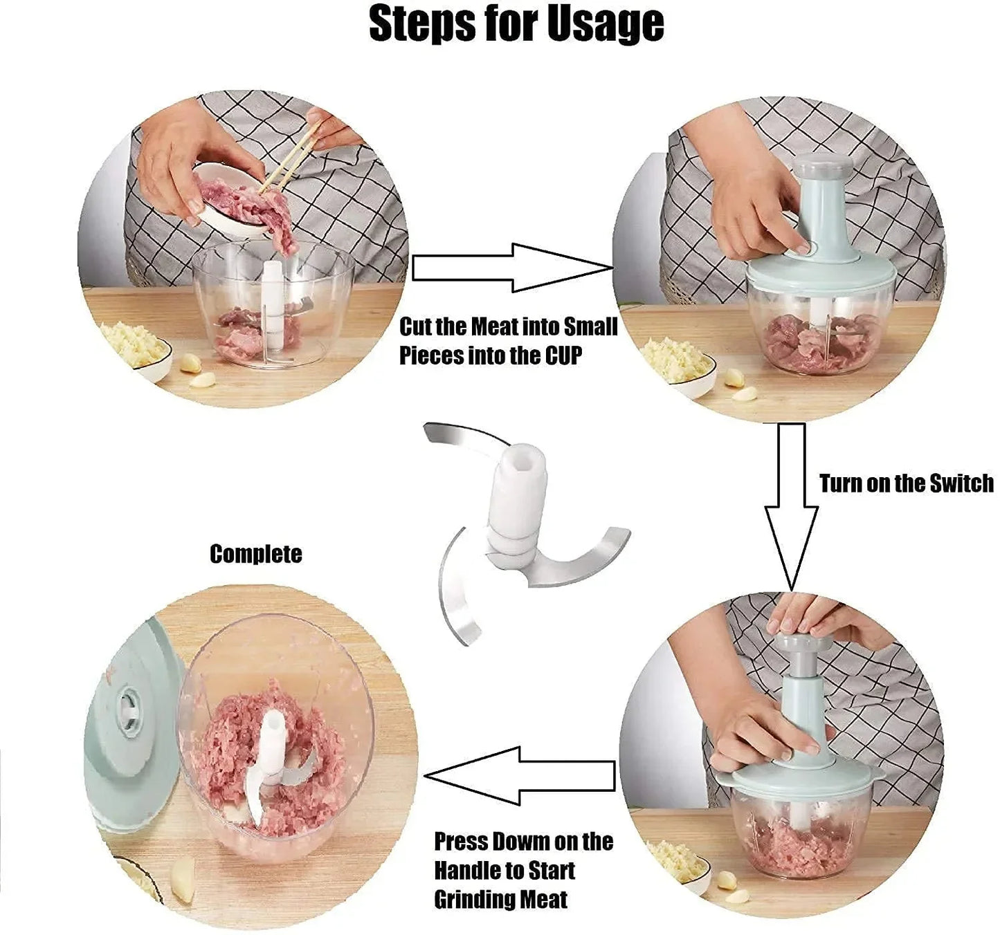 2L Hand Press Chopper – 4 Blades, Anti-Slip Base