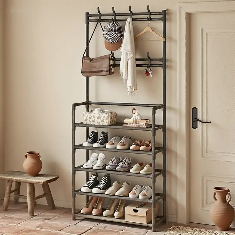 5-Tier Stainless Steel Shoe & Coat Rack – Space-Saving Design
