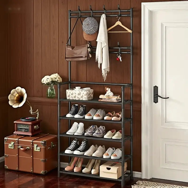 5-Tier Stainless Steel Shoe & Coat Rack – Space-Saving Design