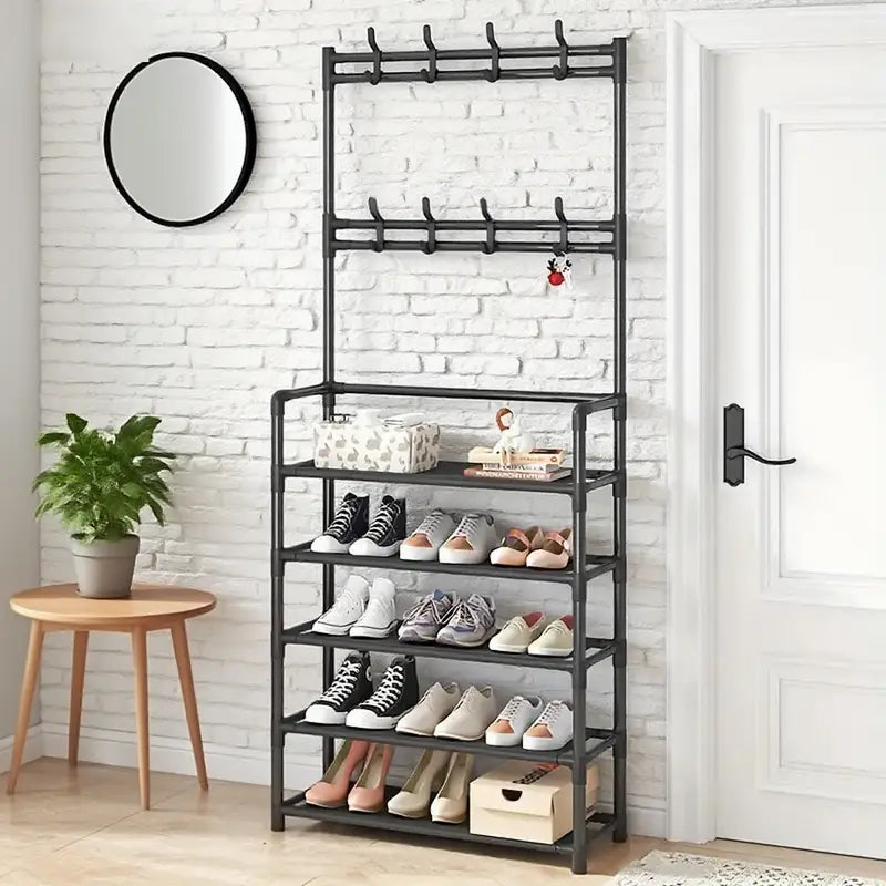 5-Tier Stainless Steel Shoe & Coat Rack – Space-Saving Design