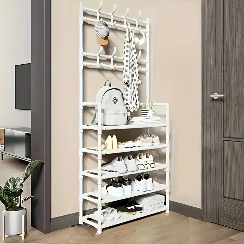 5-Tier Stainless Steel Shoe & Coat Rack – Space-Saving Design