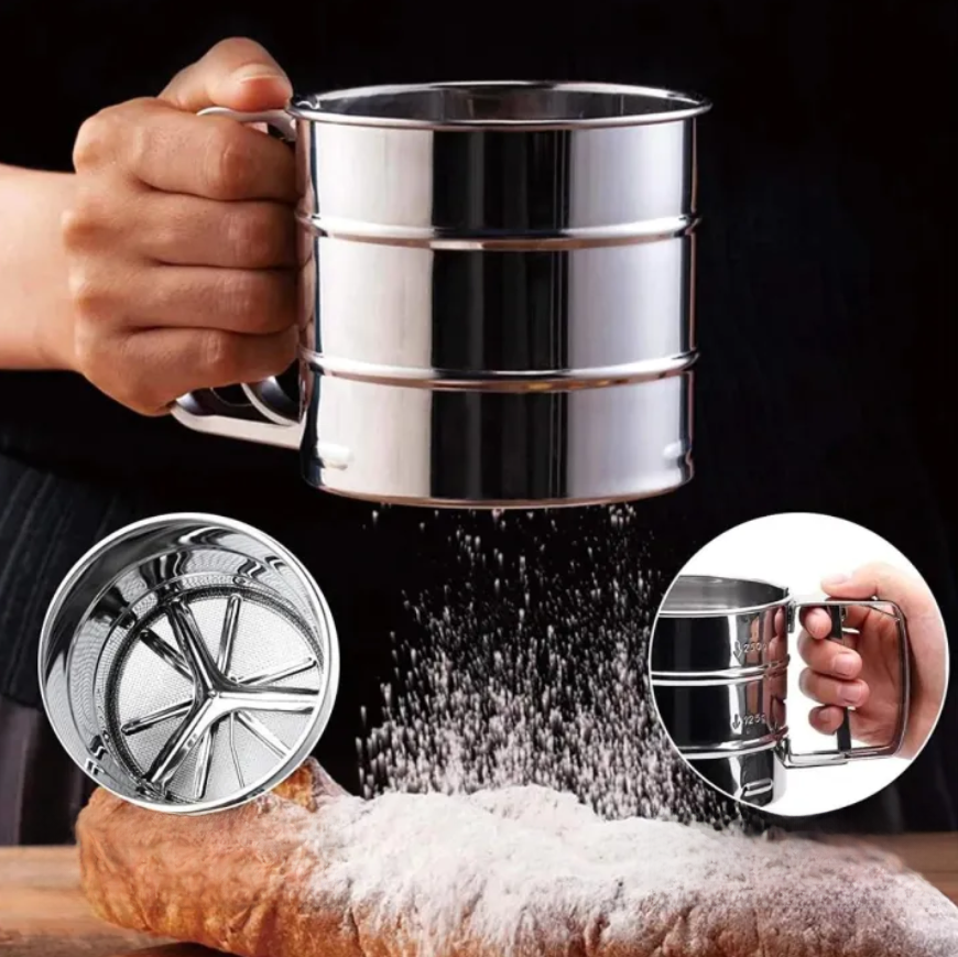 High-Quality Stainless Steel Flour & Sugar Sifter Cup – Mesh Strainer for Baking