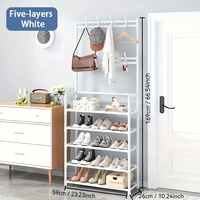 5-Tier Stainless Steel Shoe & Coat Rack – Space-Saving Design