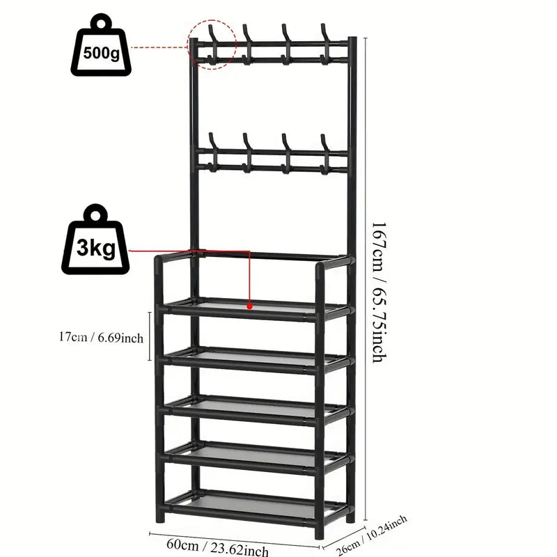 5-Tier Stainless Steel Shoe & Coat Rack – Space-Saving Design