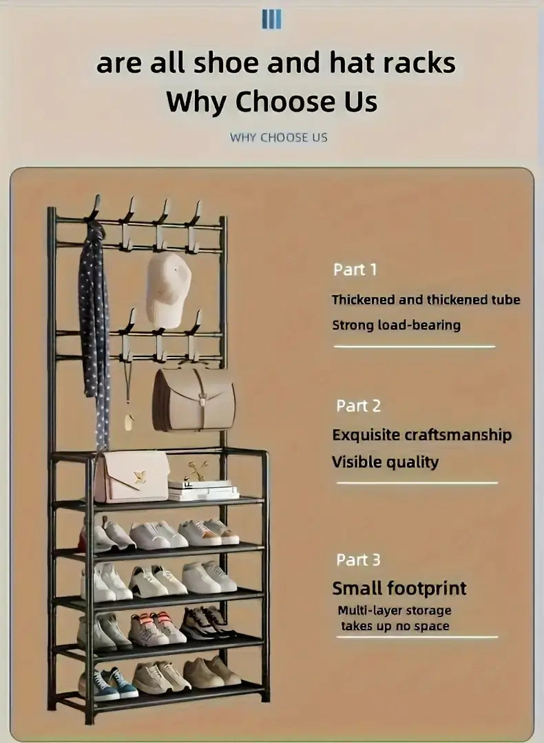 5-Tier Stainless Steel Shoe & Coat Rack – Space-Saving Design