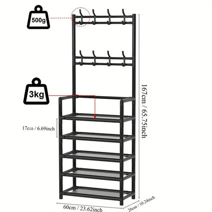 5-Tier Stainless Steel Shoe & Coat Rack – Space-Saving Design